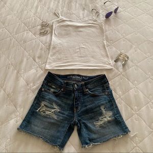 Dark wash denim size 00 distressed shorts